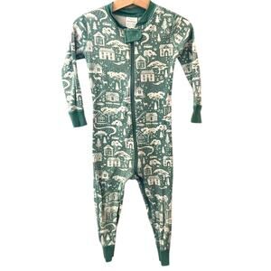 Hanna Andersson Zip Sleeper Pajamas Winter Village - Green White - 3T 90cm